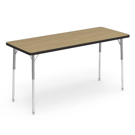 Virco 60 in. W, 24 in. L, 22-30 in. H, Medium Oak Top / Black Edge 482460